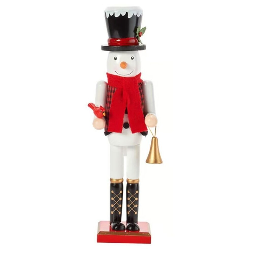 Wooden Christmas Nutcracker, 15", SNOWMAN WITH CARDINAL BIRD & CHRISTMAS BELL,AC